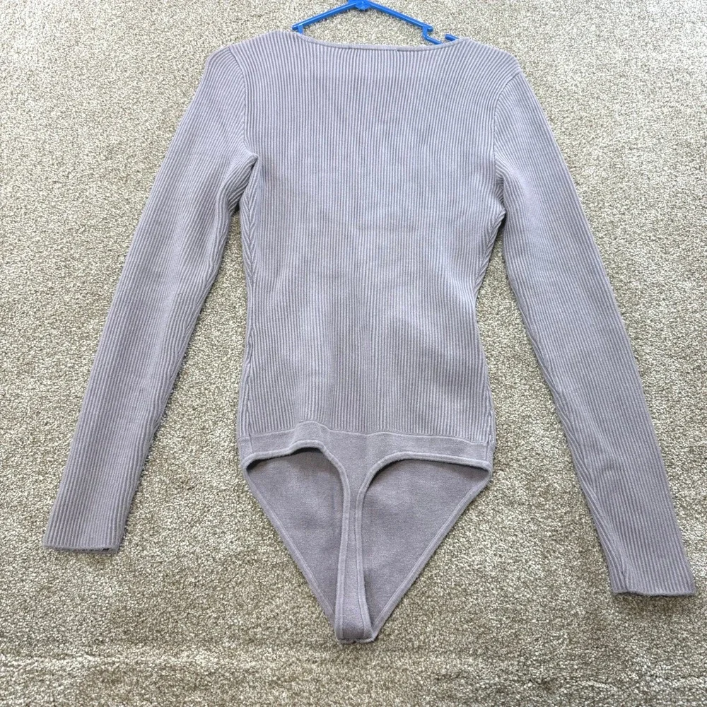 Abercrombie & Fitch Womens Ribbed Square Long Sleeve Bodysuit Mauve Small Y2K